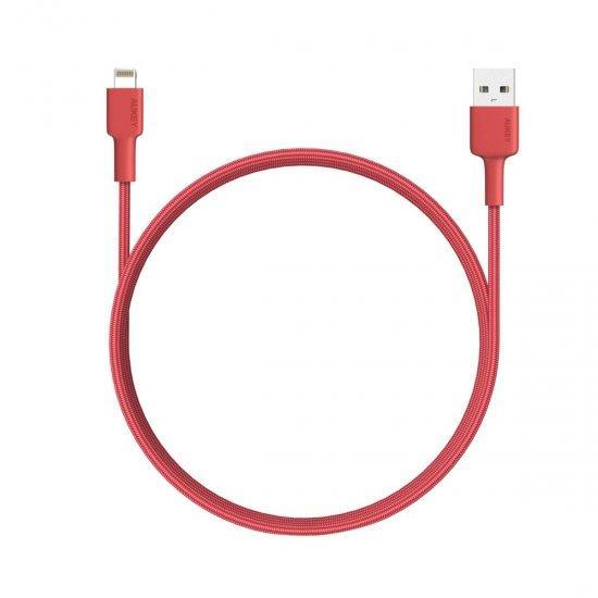 AUKEY BAL4R MFI Lightning 8 pin Sync and Charging Braided Cable 2m-Red - كابل